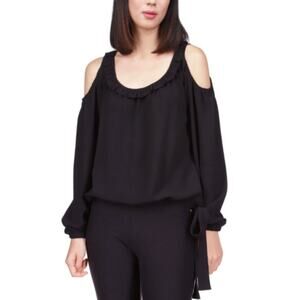 Michael Kors Women’s Black Elastic Waist Tie Long Sleeve Round‎ Neck Top XS